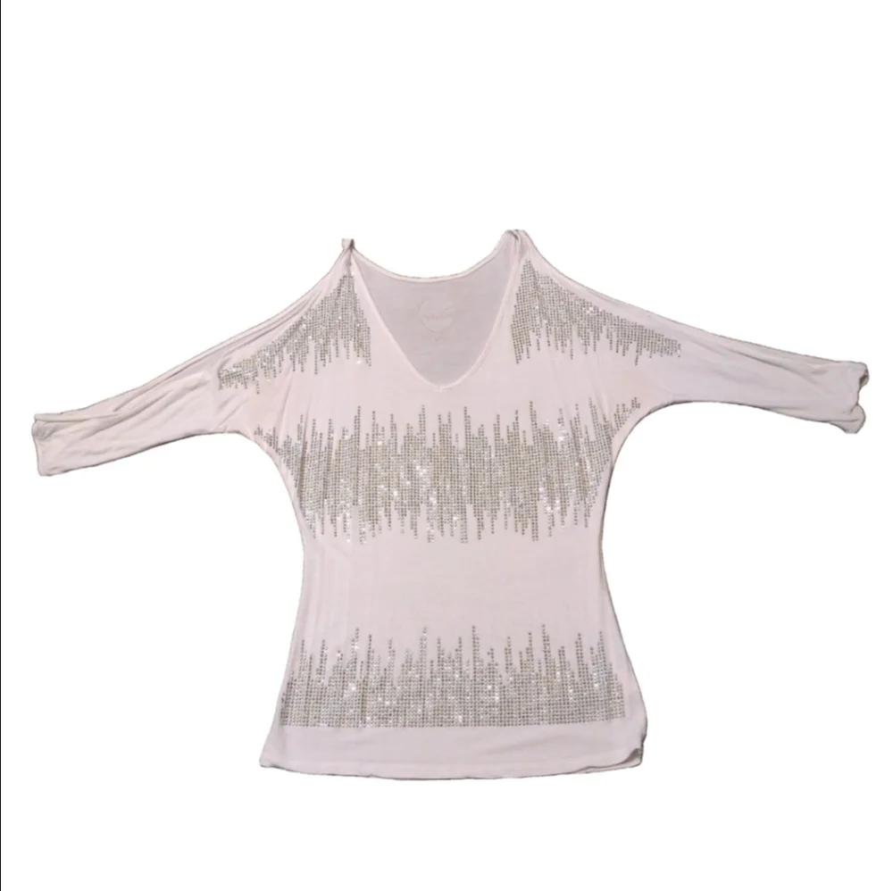 Inc international concepts open sleeve white rhinestone shirt size xs - Picture 1 of 3